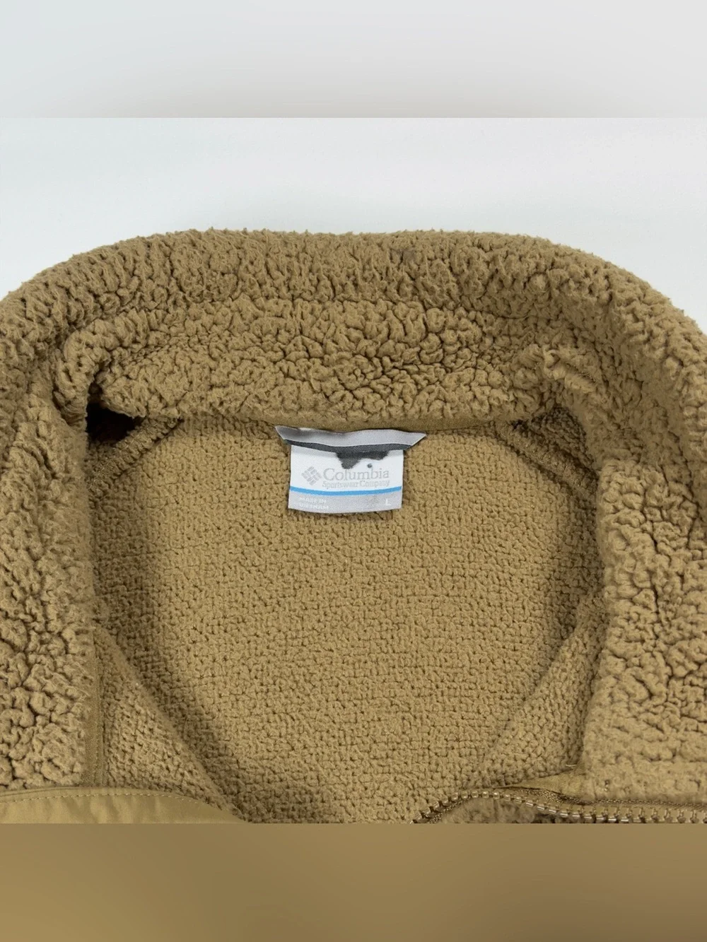 Columbia Sherpa Fleece Jacket Mens Large Tan Full Zip Rugged Ridge Pile Coat
